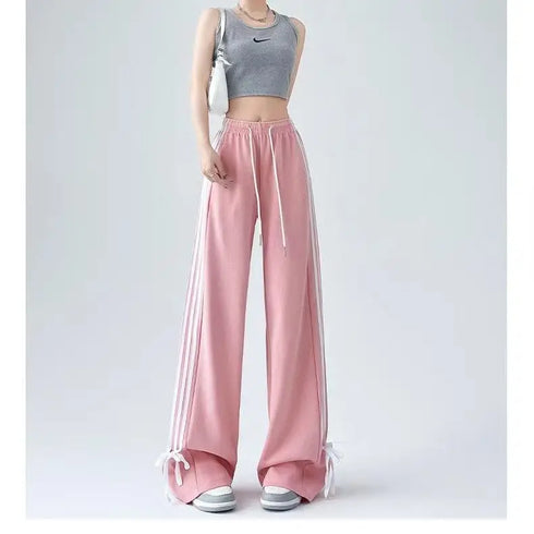 Plus Size Y2K Wide Leg Pants with Bow Tie Detail