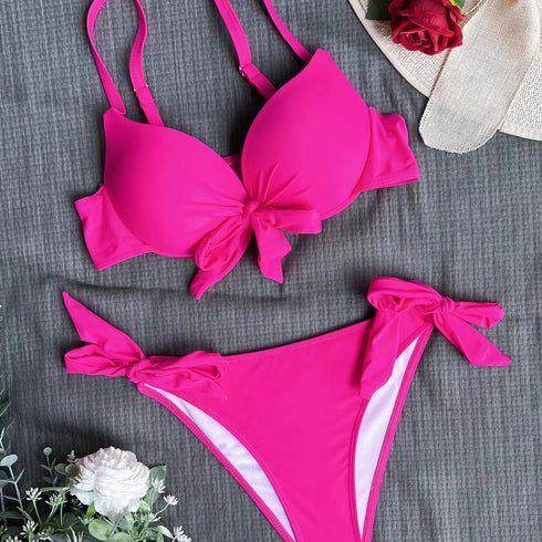 Front Bow Knot Push Up Bikini Set
