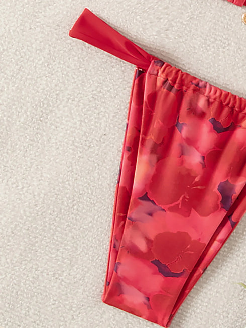 Floral Print Triangle Bikini Set with Brazilian Bottoms
