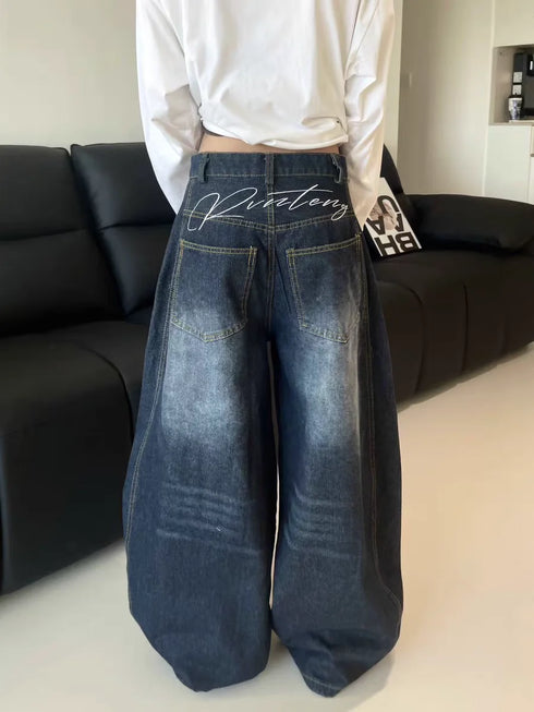 Casual Women's Vintage Wide Leg Cargo Jeans