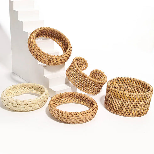 ALLYES Boho Wood Bamboo Rattan Weave Bracelet for Women