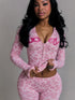 Casual Leopard Print Zip-Up Top and Trousers Set