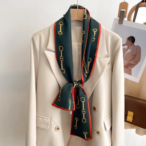 50 Color New Women Silk Printed Design Scarf Shawl Fashion Luxury Long Narrow Small Silk Scarves for Stylish Headbands and Headscarves