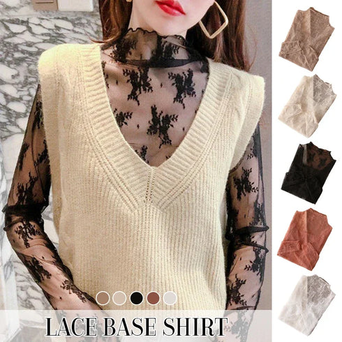 Floral Lace Turtleneck Blouse for Women