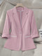 Single-Button Three-Quarter Sleeve Slim-Fit Blazer