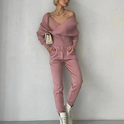 Off Shoulder Knitted Two Piece Set