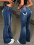 High Waist Flare Leg Jeans with Embroidered Wings