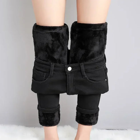 High Waist Thermal Denim Jeans for Women