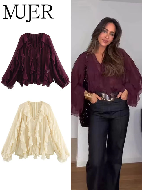 MUJER Ruffle Blouses for Women - Summer Casual Tops