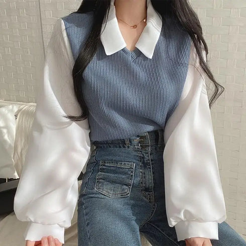 Korean Style Polo Collar Blouse for Women