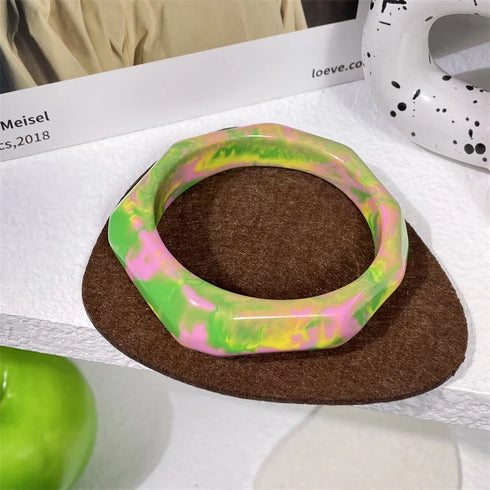 Elegant Gradation Green Resin Wide Cuff Bracelet