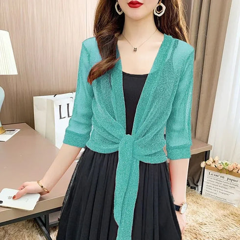 Trendy Lace Short Jacket with Half Sleeves