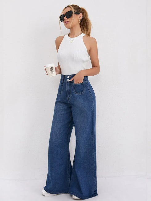 High Waist Wide Leg Denim Trousers for Women