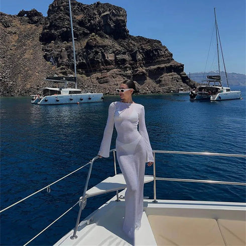 Women’s Backless Long Sleeve Beach Cover-Up Dress