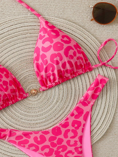 Leopard Print Triangle Bikini Set