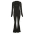 Women’s Black Flare Leg Jumpsuit with Long Sleeves