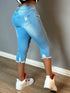 Women’s Ripped Capri Jeans with Raw Hem