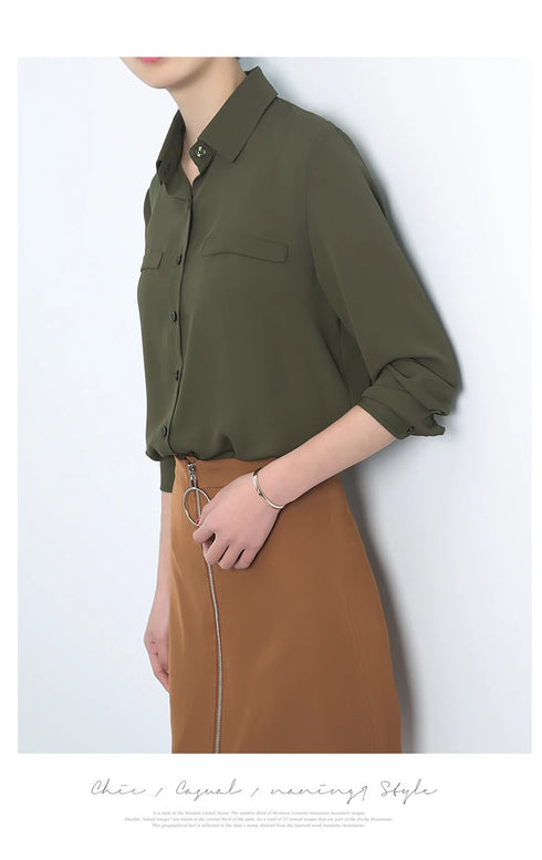 Simple Solid Color Loose Women's Chiffon Shirt Tops 2023 New Long Sleeve Casual Elegance Woman Blouses Lady Office Shirt Clothes