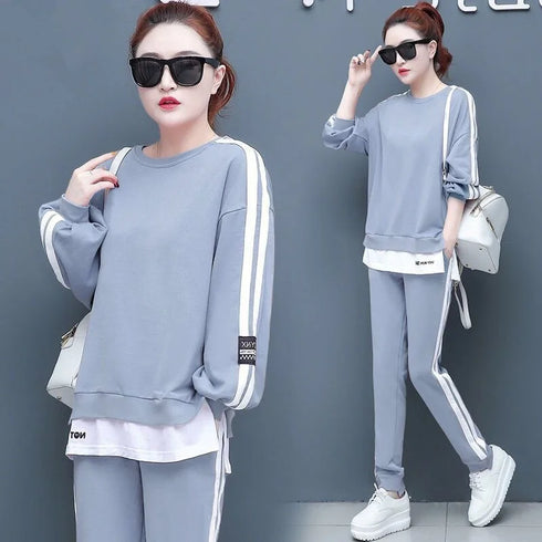 Women's Casual Loungewear Set - Long Sleeve Crop Top & Pants