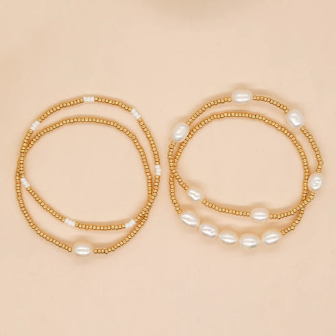 Miyuki Golden Bead Stretch Bracelet for Women