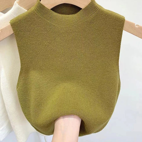 Chic Women's Sleeveless Cropped Tank Top - Half-Turtleneck