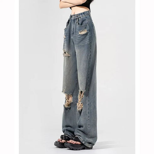 Chic Blue High Waist Loose Flare Jeans