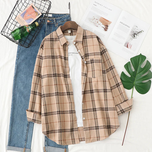 Autumn Plaid Loose Fit Women's Shirt