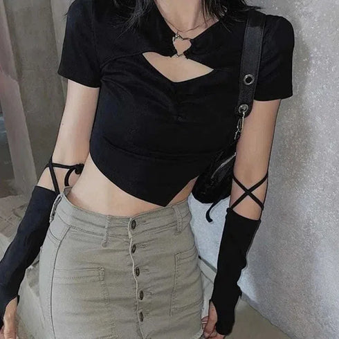 Hollow Out Short Sleeve Crop Top for Women