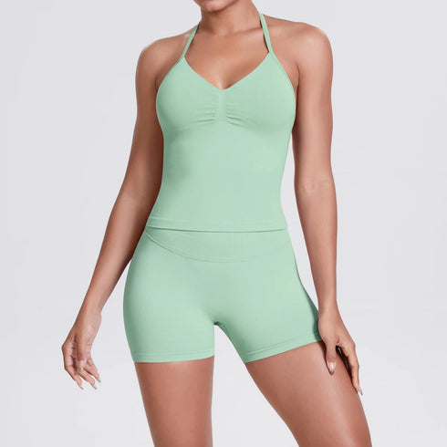 Yoga Shorts Set with Built-In Bra for Women