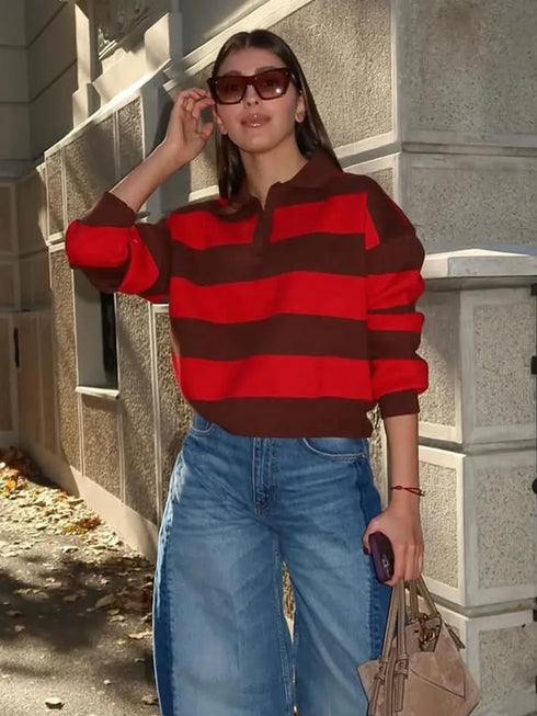 Casual Striped Knitted Pullover Sweater