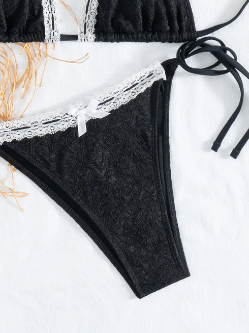Floral Print Triangle Bikini Set with Brazilian Bottoms