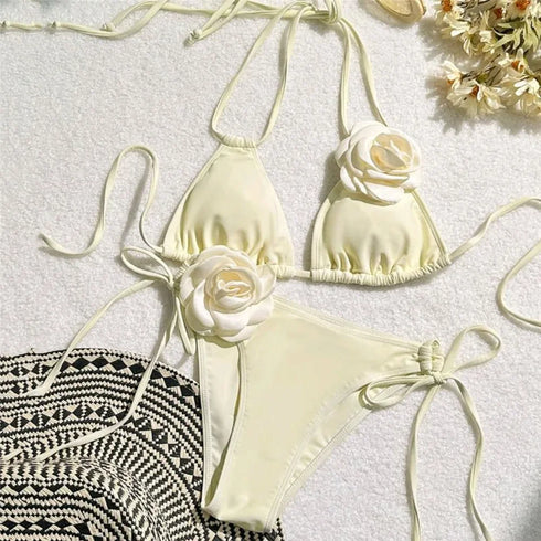 Floral Bandeau Thong Bikini Set for Women