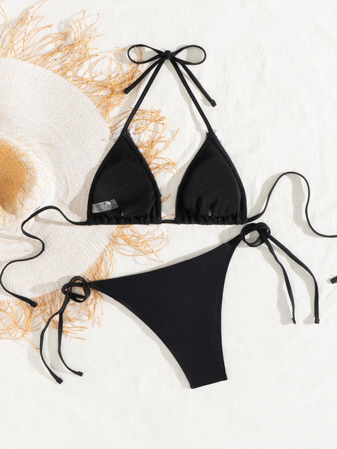 Floral Print Triangle Bikini Set with Brazilian Bottoms