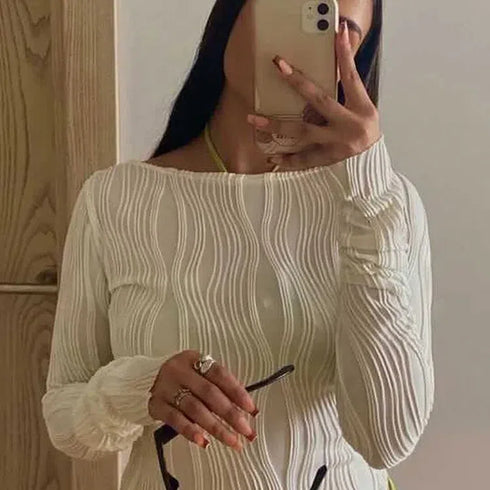 Chic Ruched Long Sleeve Crop Top for Women