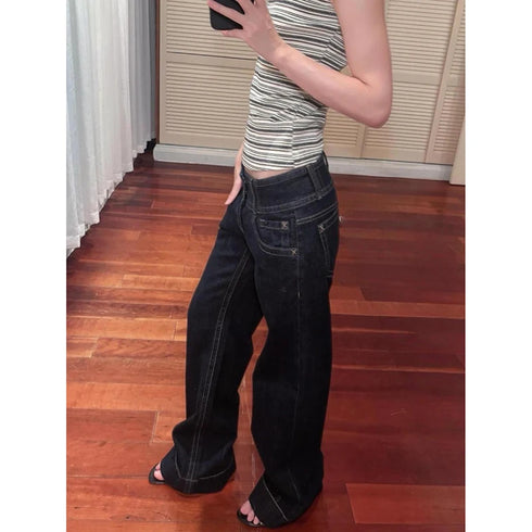 Women's Blue Baggy Straight Jeans