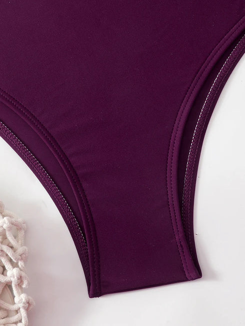 High Waist Bandeau Bikini Set in Purple