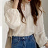 Elegant Apricot Long Sleeved Blouse with Lace Detail