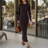 Women Spring Autumn Solid Color Bodycon Knit Dress Long Sleeve Crew Neck Ribbed Dress Slim Fit Long Dress for Effortless Elegance