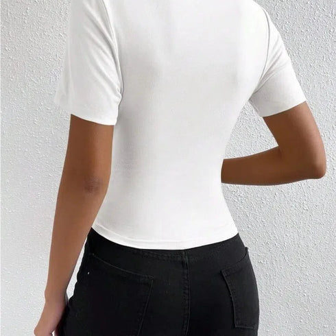 Chic Turtleneck Slim Fit Short Sleeve Top - Perfect Spring & Summer Essential for Women