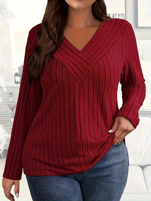 Plus Size Casual Long Sleeve T-Shirt in Red