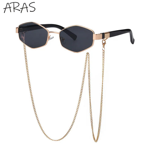 Trendy Retro Hexagon Sunglasses with Chain for Women