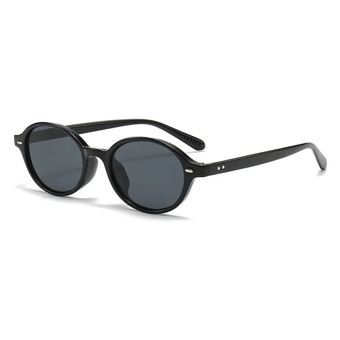 Retro Small Oval Sunglasses with Rivet Detail
