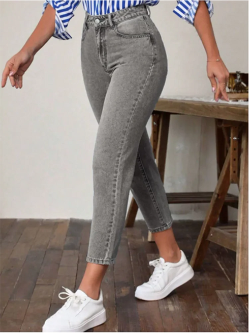 High Waist Straight Leg Denim Pants for Women