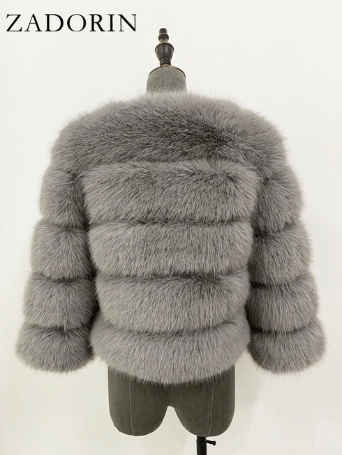 Elegant Faux Fur Coat in Black and White for Women