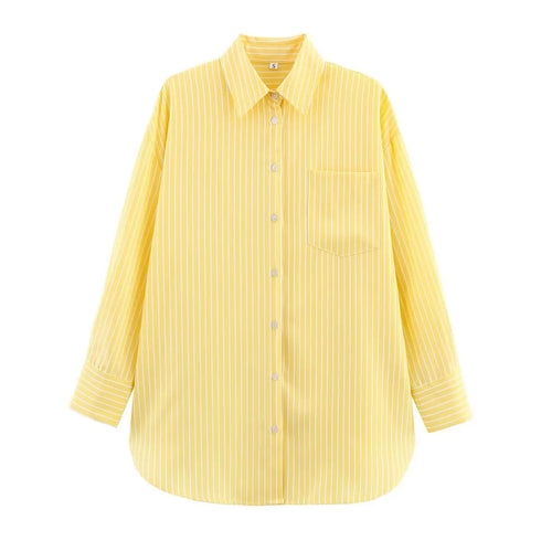 Women's Casual Yellow Long Sleeve V-Neck Blouse