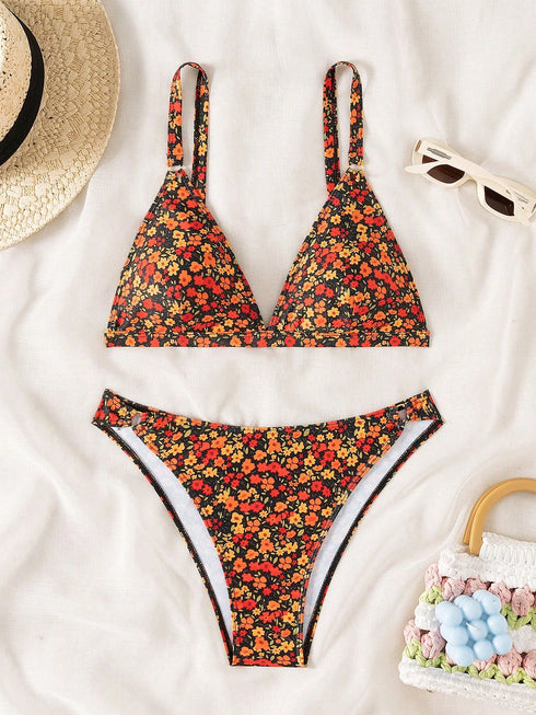 Floral Print Adjustable Bikini Set for Women