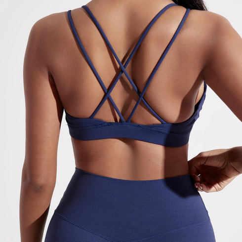 Solid Colour Cross Back Sport Bra for Women