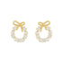 Round Wreath Bow Pearl Stud Earrings Elegant Trend Fashion