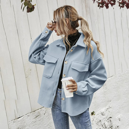 Lapel Single Breasted Wool Loose Coat for Women