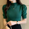 Women's Puff Sleeve Knitted Blouse with Half Turtleneck